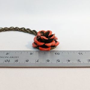 Ollipop Metal Signed Red Rose Pendant Necklace